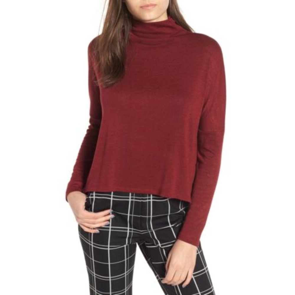 Leith  Funnel Neck Melange Top S Burgundy